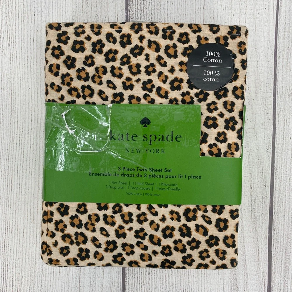 Kate Spade Sheet Set Twin Leopard Floral 100% Cotton Animal Print Cheetah